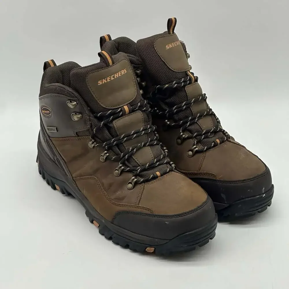 Skechers Traven Crazy Horse Brown Leather Waterproof Hiking Shoes Men's Size 12
